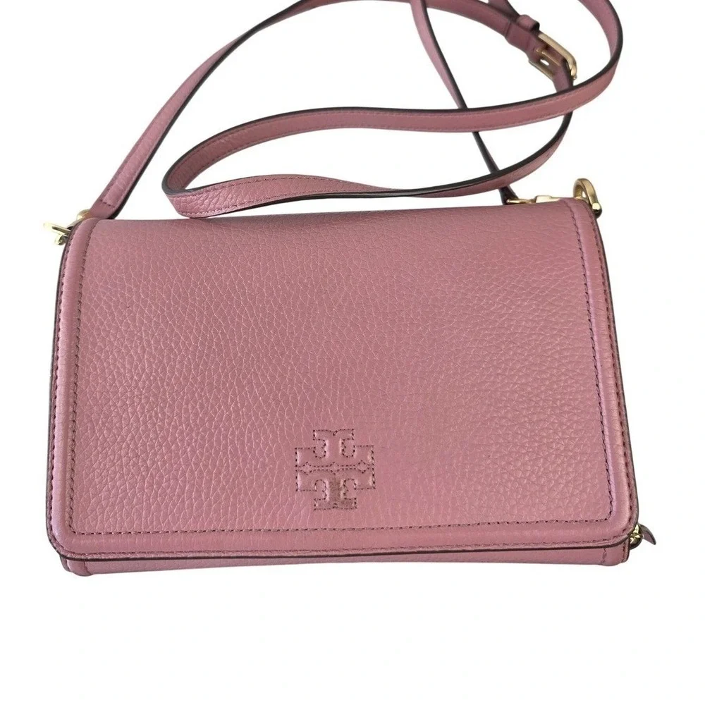 Tory Burch McGraw Wallet on Chain Pink Pebbled Leather Crossbody Bag WOC Gold